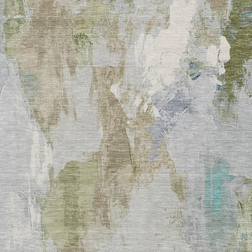 Beige And Blue Abstract Washable Indoor Outdoor Area Rug Photo 3