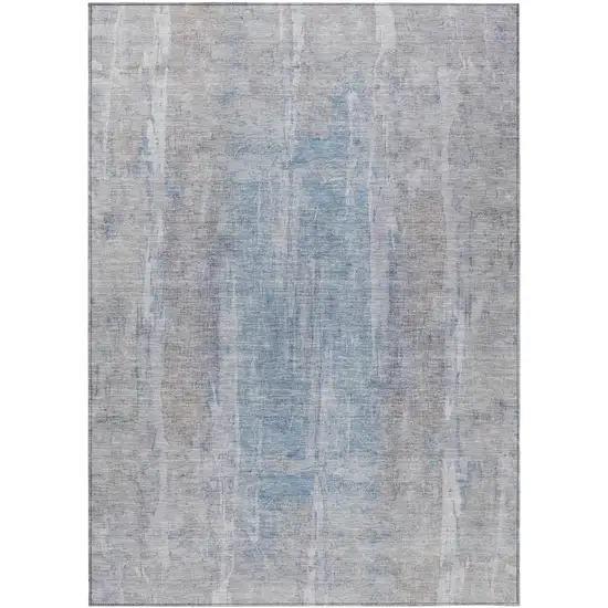 Beige And Blue Abstract Washable Indoor Outdoor Area Rug Photo 2