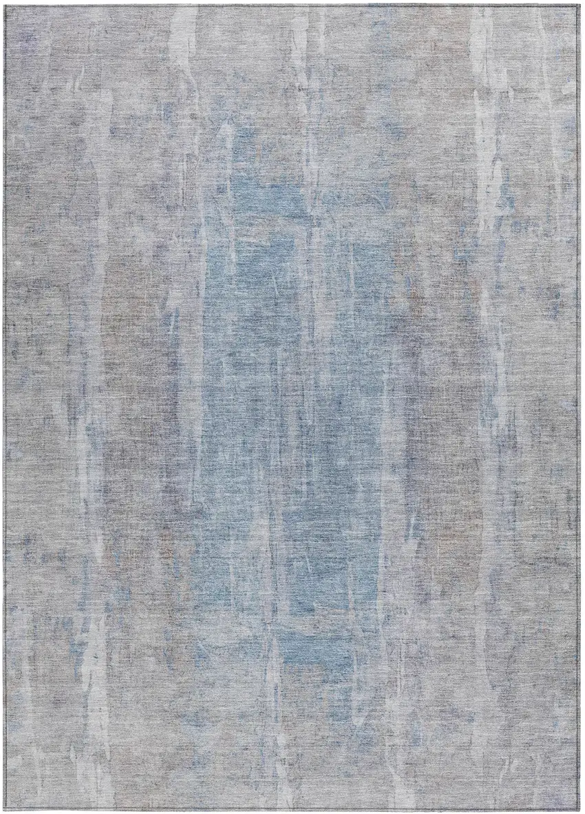 Beige And Blue Abstract Washable Indoor Outdoor Area Rug Photo 4