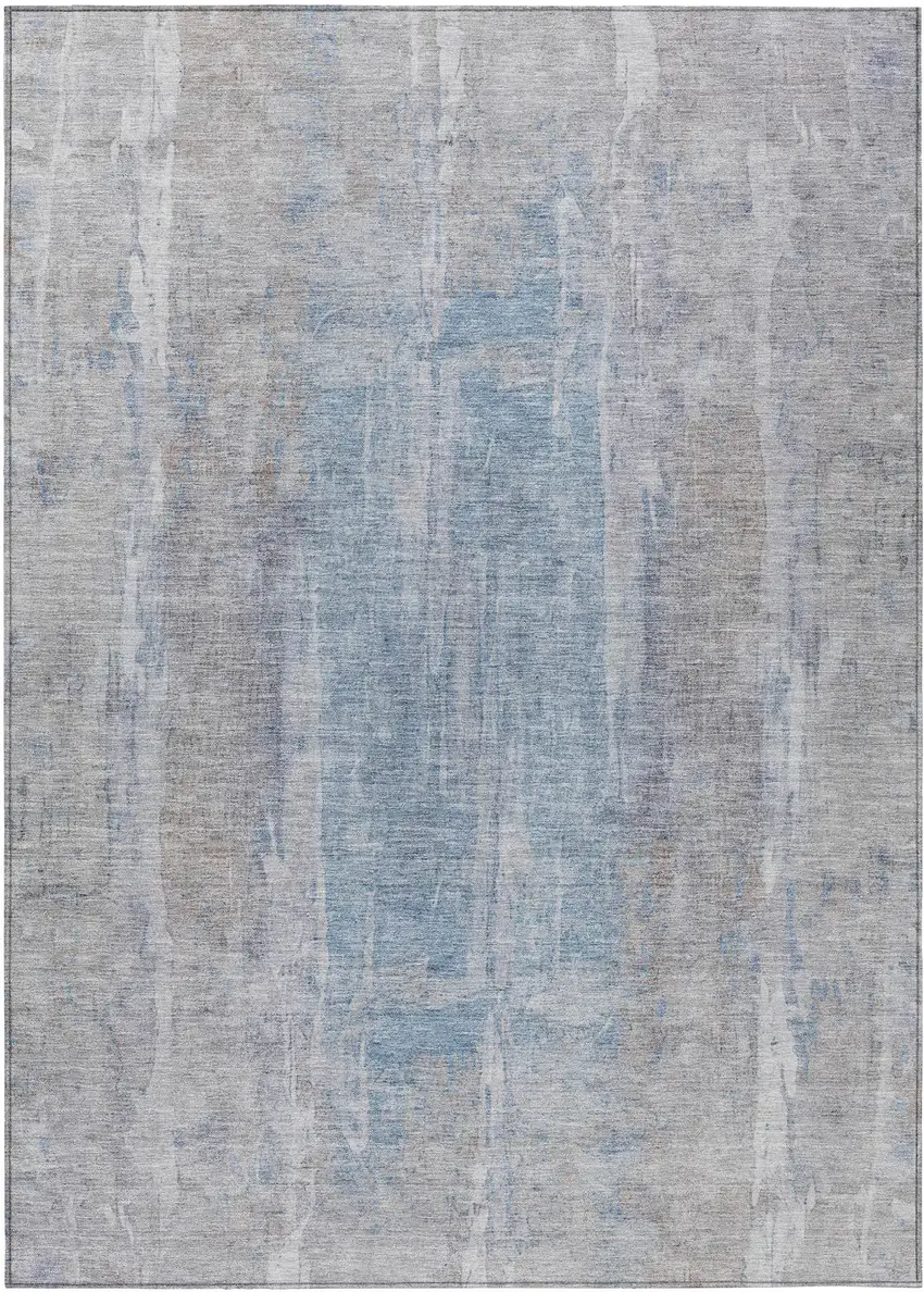 Beige And Blue Abstract Washable Indoor Outdoor Area Rug Photo 2