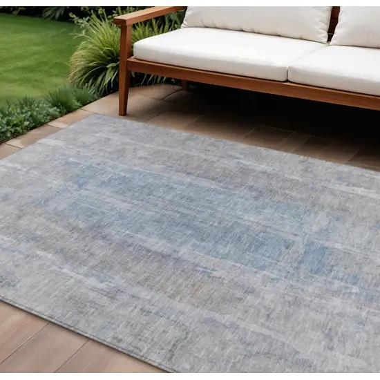 Beige And Blue Abstract Washable Indoor Outdoor Area Rug Photo 1