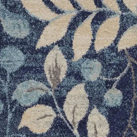 Beige And Blue Botanical Leaves Area Rug Photo 3