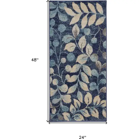 Beige And Blue Botanical Leaves Area Rug Photo 3