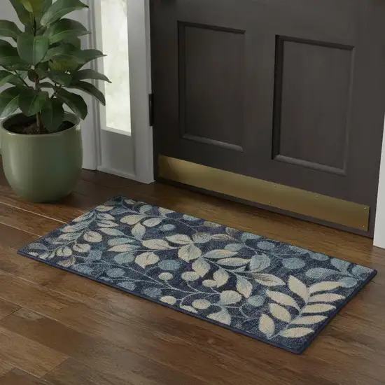 Beige And Blue Botanical Leaves Area Rug Photo 1