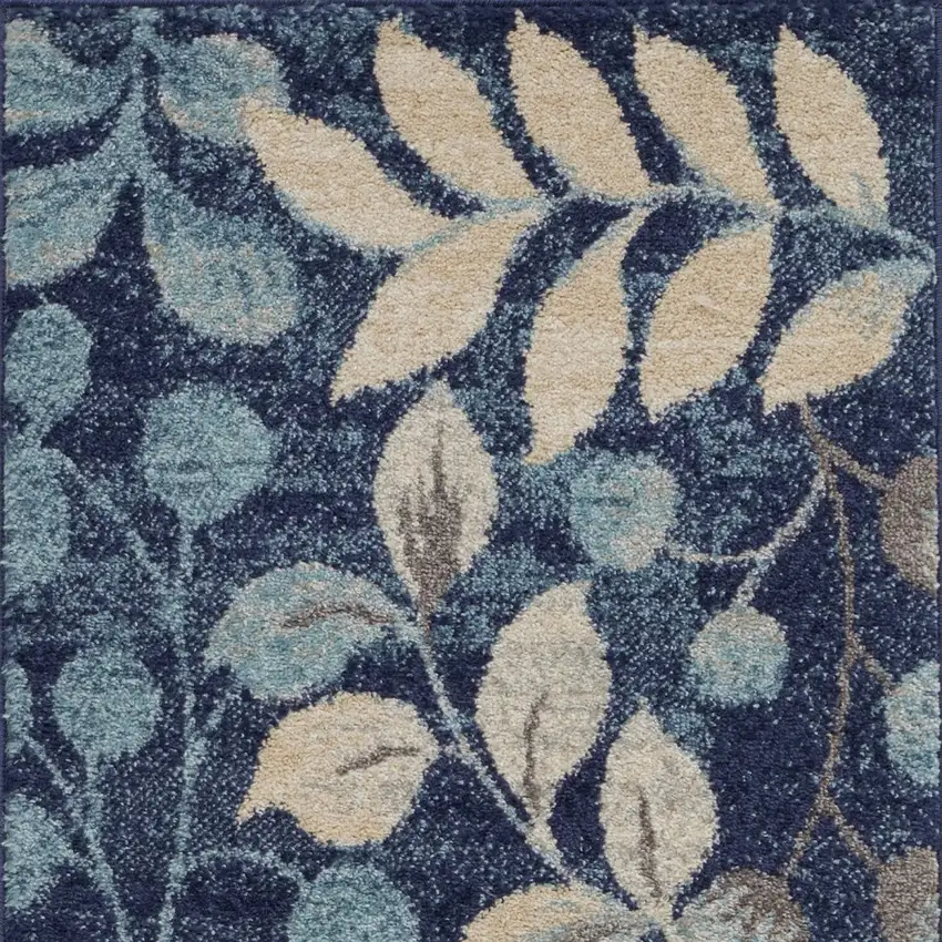 Beige And Blue Botanical Leaves Area Rug Photo 8