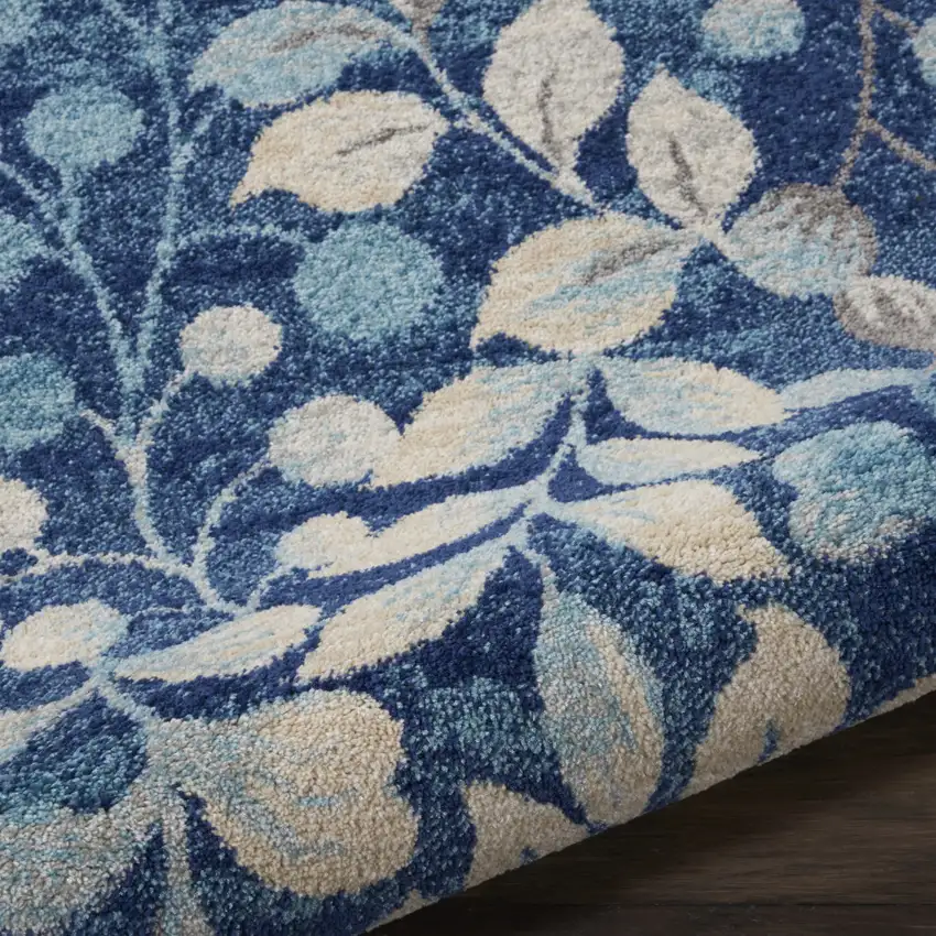 Beige And Blue Botanical Leaves Area Rug Photo 9