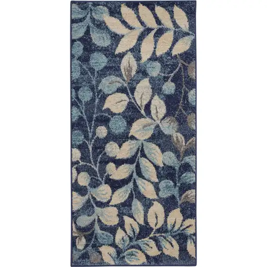Beige And Blue Botanical Leaves Area Rug Photo 2