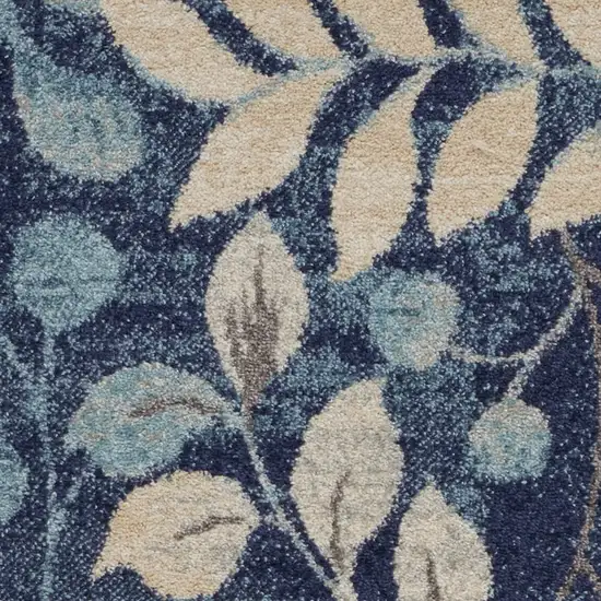Beige And Blue Botanical Leaves Area Rug Photo 7