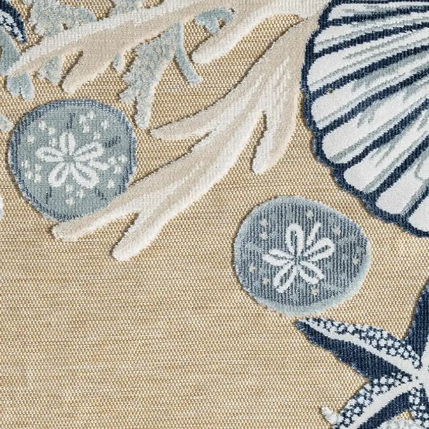 Beige And Blue Coral Area Rug Photo 4