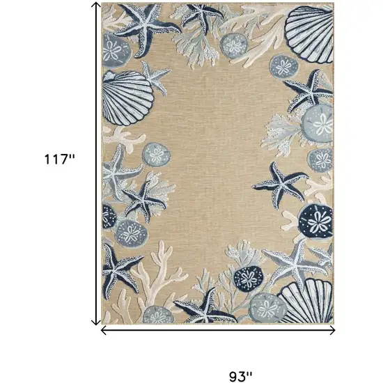 Beige And Blue Coral Area Rug Photo 3