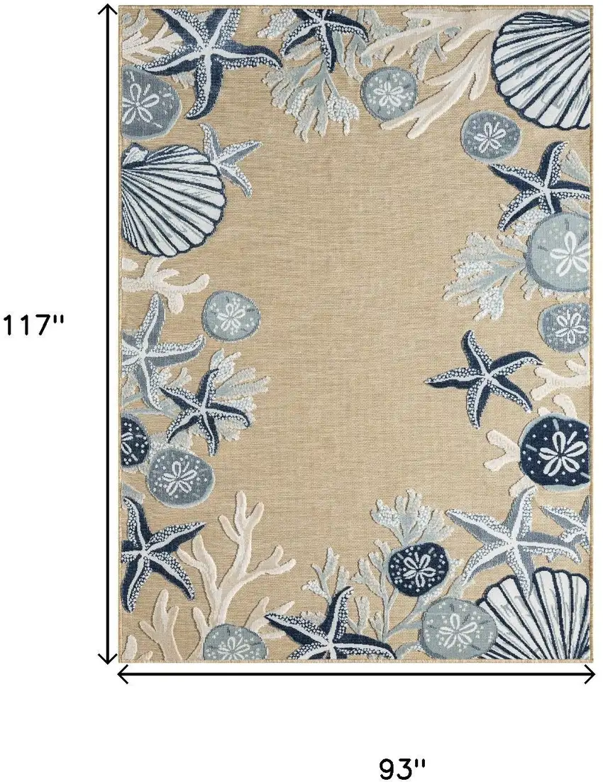 Beige And Blue Coral Area Rug Photo 3