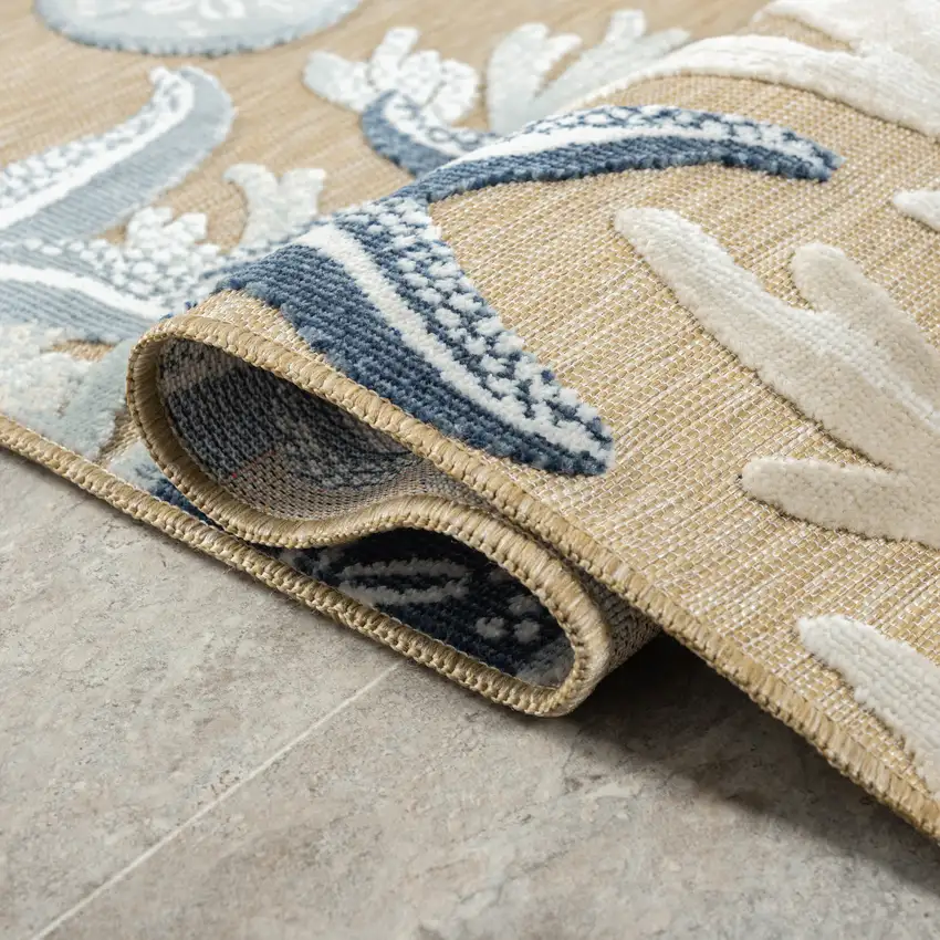 Beige And Blue Coral Area Rug Photo 9