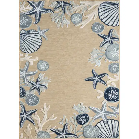 Beige And Blue Coral Area Rug Photo 2
