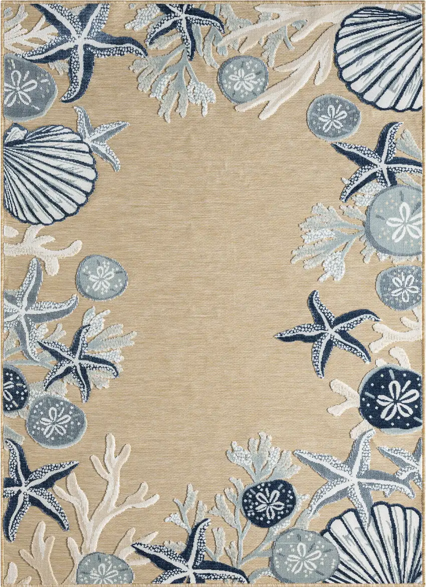 Beige And Blue Coral Area Rug Photo 2