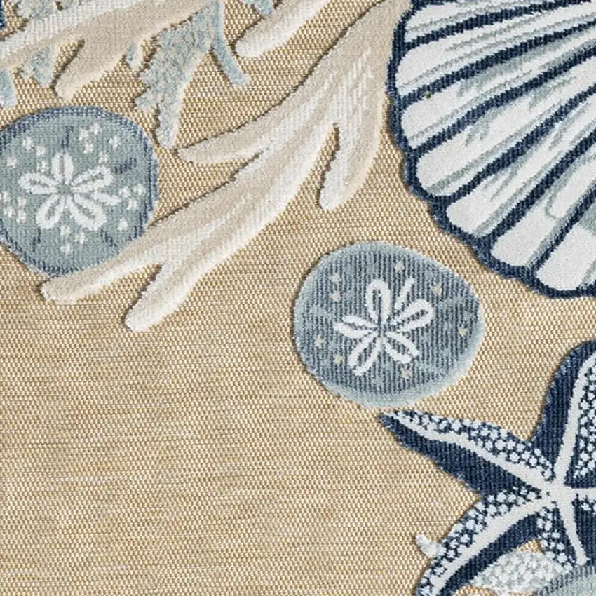 Beige And Blue Coral Area Rug Photo 7