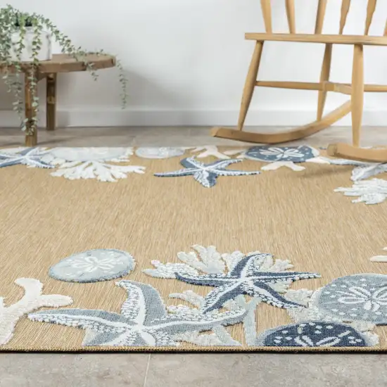 Beige And Blue Coral Area Rug Photo 5