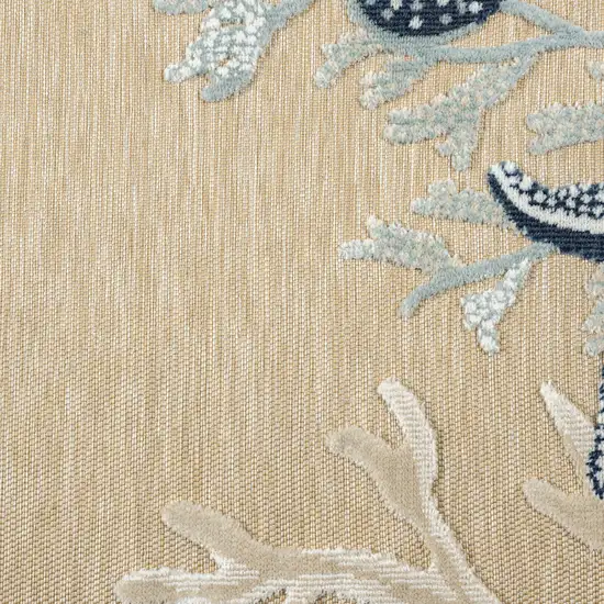 Beige And Blue Coral Area Rug Photo 8