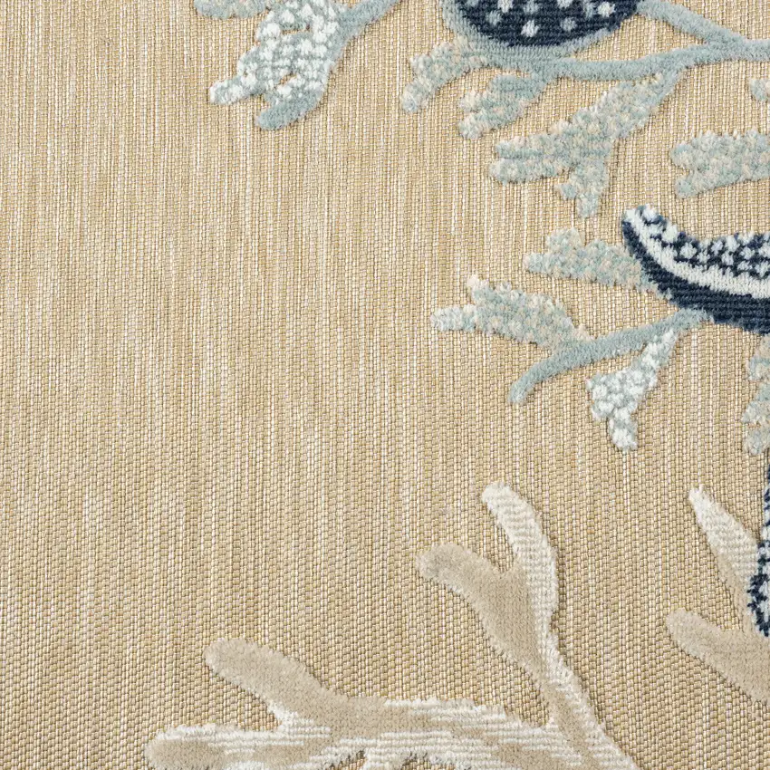 Beige And Blue Coral Area Rug Photo 8