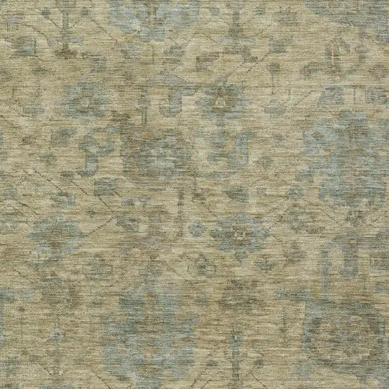 Beige And Blue Damask Washable Indoor Outdoor Area Rug Photo 5