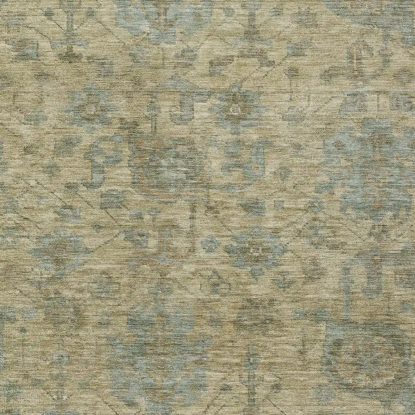 Beige And Blue Damask Washable Indoor Outdoor Area Rug Photo 5