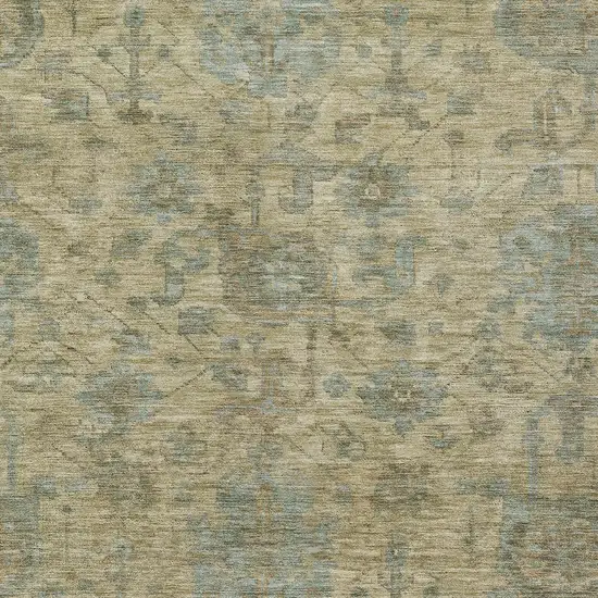Beige And Blue Damask Washable Indoor Outdoor Area Rug Photo 5