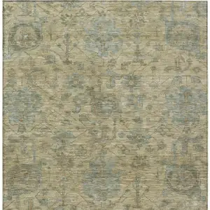 Photo of Beige And Blue Damask Washable Indoor Outdoor Area Rug