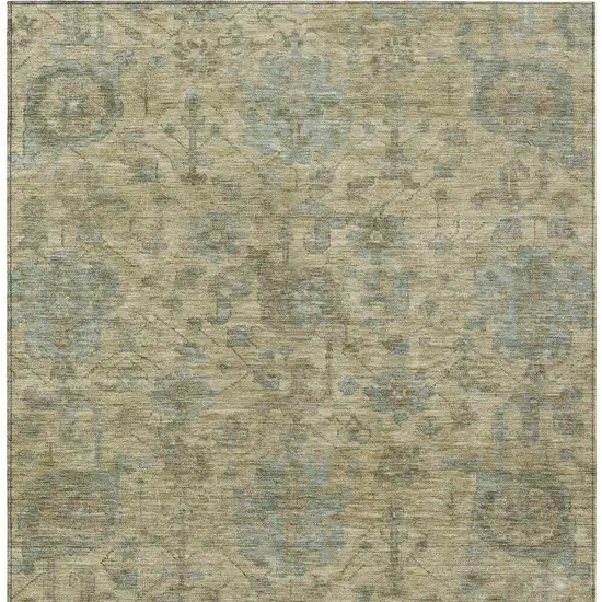 Beige And Blue Damask Washable Indoor Outdoor Area Rug Photo 5