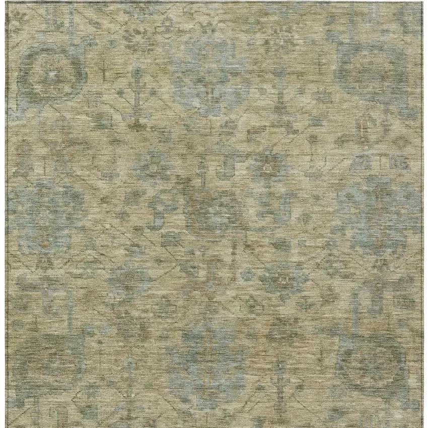 Beige And Blue Damask Washable Indoor Outdoor Area Rug Photo 5