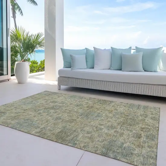 Beige And Blue Damask Washable Indoor Outdoor Area Rug Photo 7