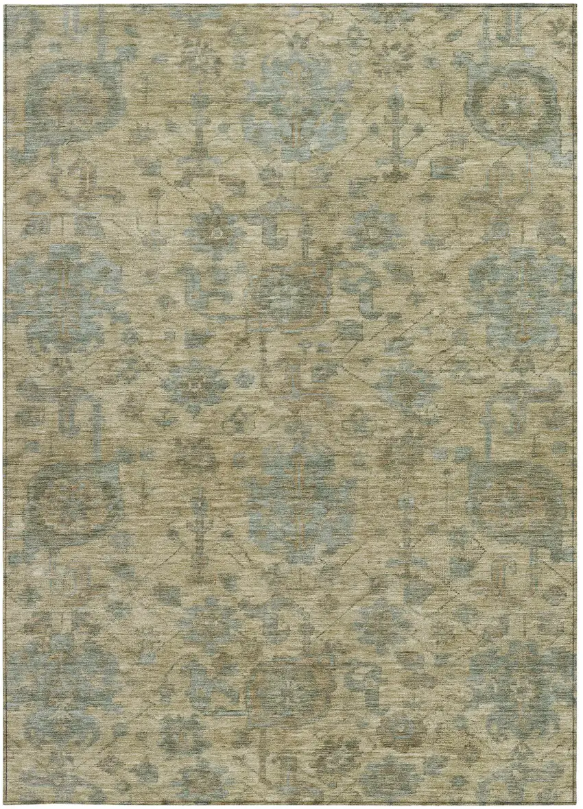 Beige And Blue Damask Washable Indoor Outdoor Area Rug Photo 6