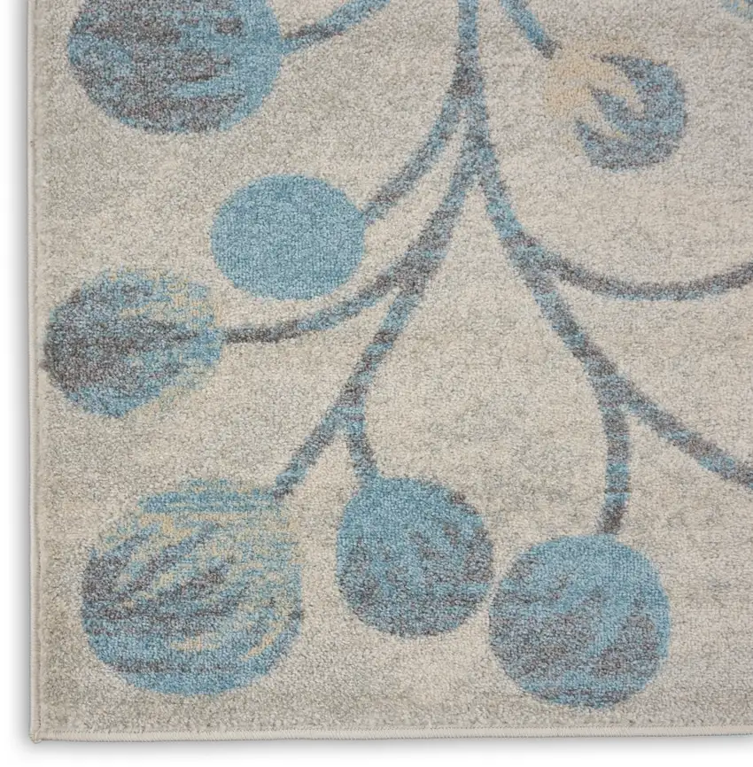 Beige And Blue Floral Area Rug Photo 9