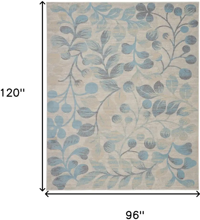 Beige And Blue Floral Area Rug Photo 3