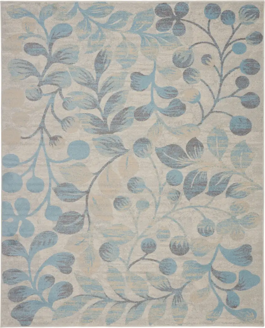 Beige And Blue Floral Area Rug Photo 8