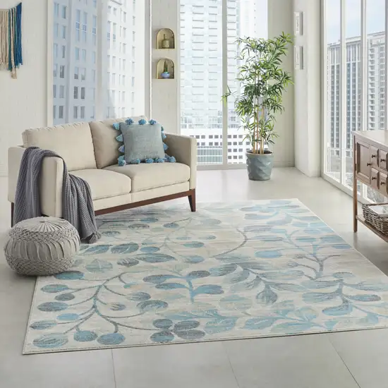 Beige And Blue Floral Area Rug Photo 7