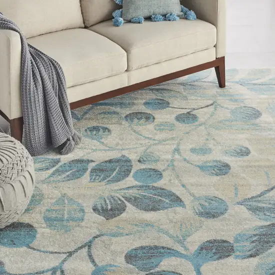 Beige And Blue Floral Area Rug Photo 6