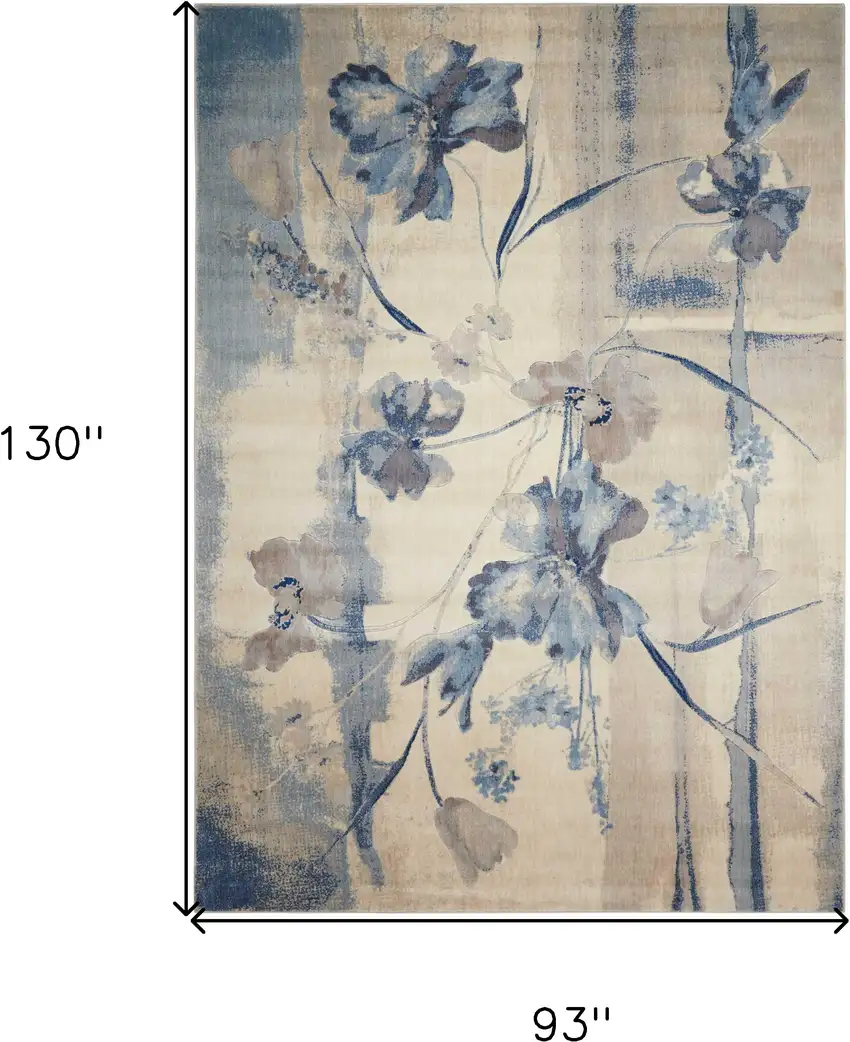 Beige And Blue Floral Area Rug Photo 9