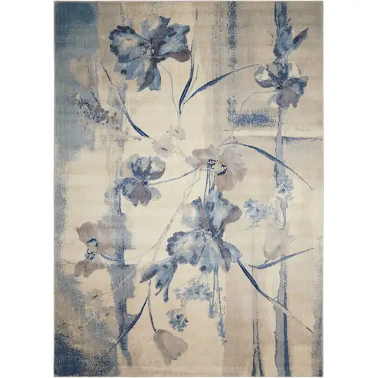 Beige And Blue Floral Area Rug Photo 7