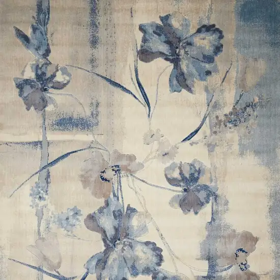 Beige And Blue Floral Area Rug Photo 3