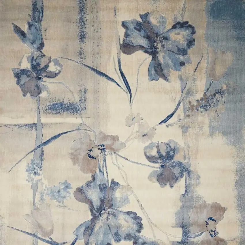 Beige And Blue Floral Area Rug Photo 3