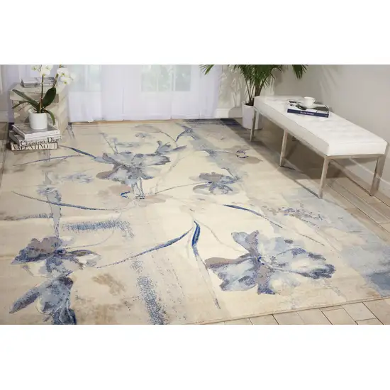 Beige And Blue Floral Area Rug Photo 4