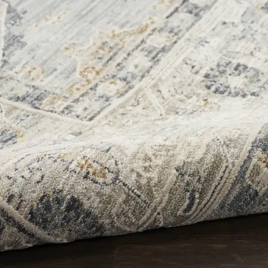 Beige And Blue Floral Medallion Distressed Area Rug With Fringe Photo 7