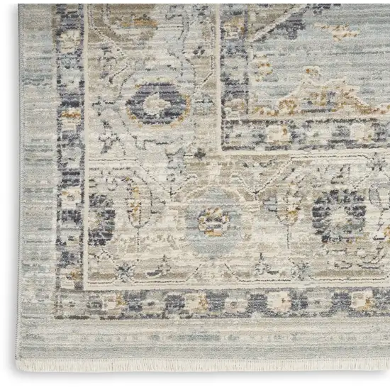 Beige And Blue Floral Medallion Distressed Area Rug With Fringe Photo 9