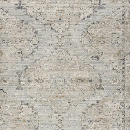 Beige And Blue Floral Medallion Distressed Area Rug With Fringe Photo 6