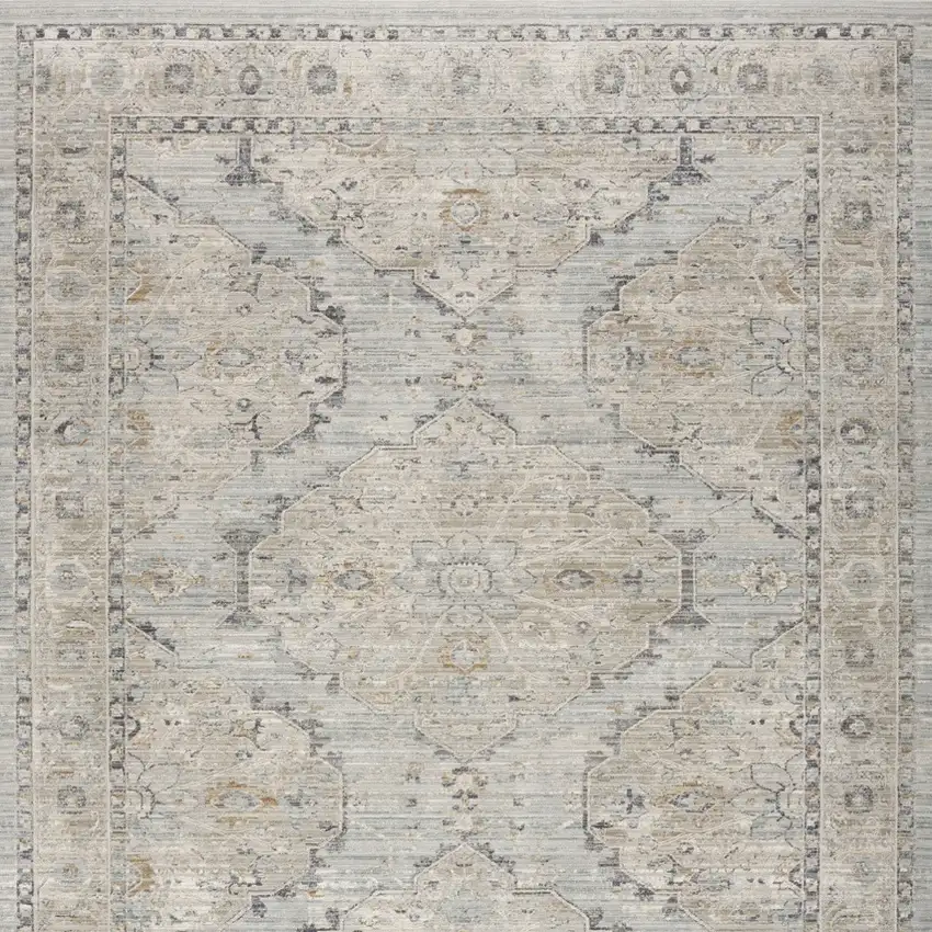 Beige And Blue Floral Medallion Distressed Area Rug With Fringe Photo 7
