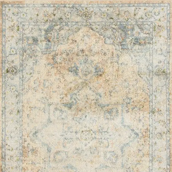Beige And Blue Floral Medallion Washable Area Rug Photo 8