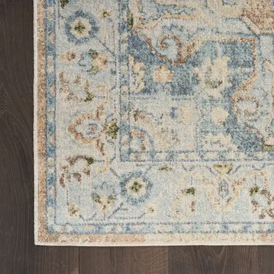 Beige And Blue Floral Medallion Washable Area Rug Photo 9