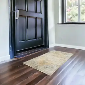 Photo of Beige And Blue Floral Medallion Washable Area Rug