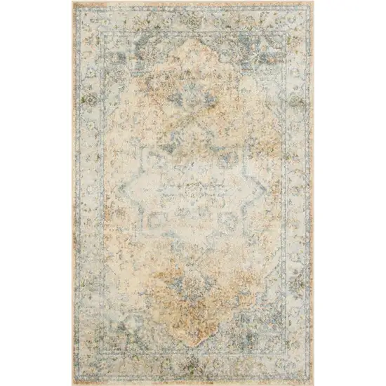 Beige And Blue Floral Medallion Washable Area Rug Photo 8