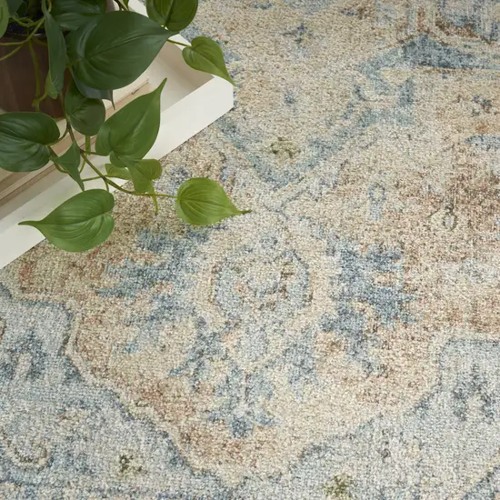 Beige And Blue Floral Medallion Washable Area Rug Photo 7