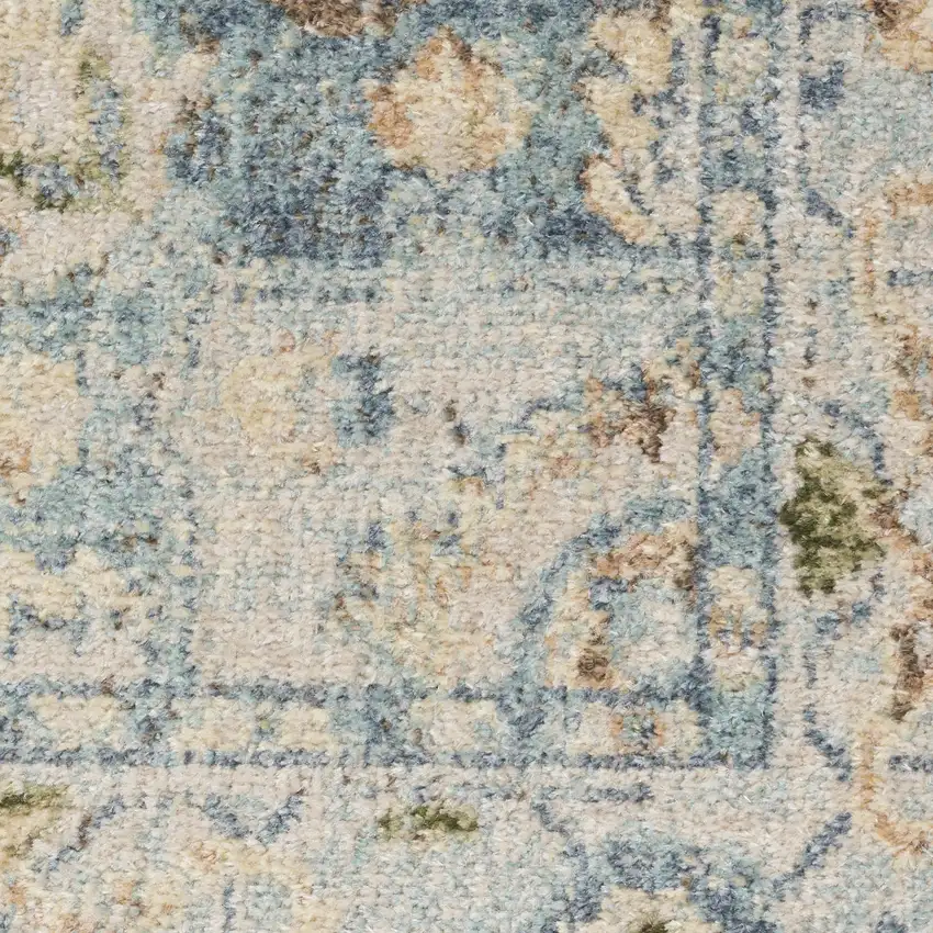 Beige And Blue Floral Medallion Washable Area Rug Photo 4